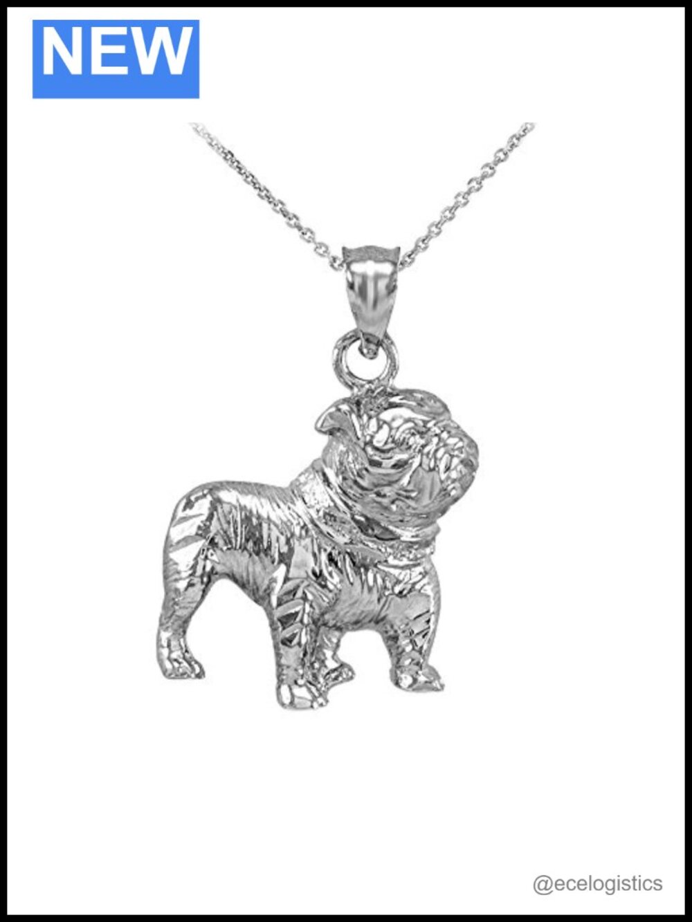 925 Sterling Silver English Bulldog Charm Pendant Necklace 20"